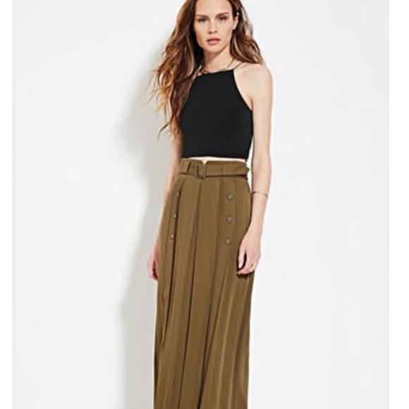 Forever 21 Dresses & Skirts - High Waisted Belted/Button Olive Maxi